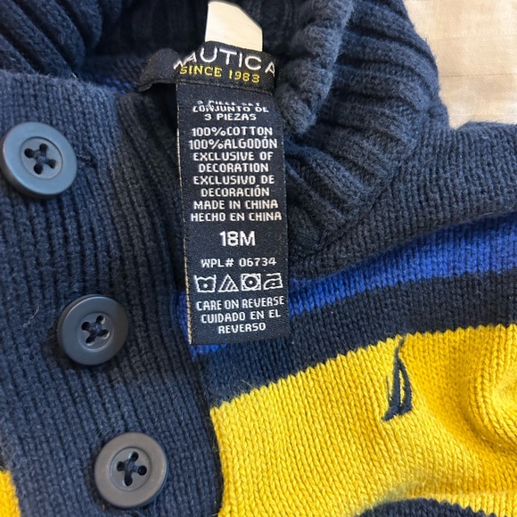 Nautica Baby‎ Pullover Sweater 18 Months Striped Buttons 100% Cotton Preppy - Picture 3 of 3
